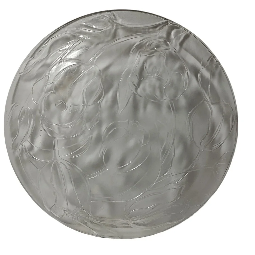 Vintage Kig Group Round Serving Platter Embossed Tulips‎ Clear Glass 13 inch SEE